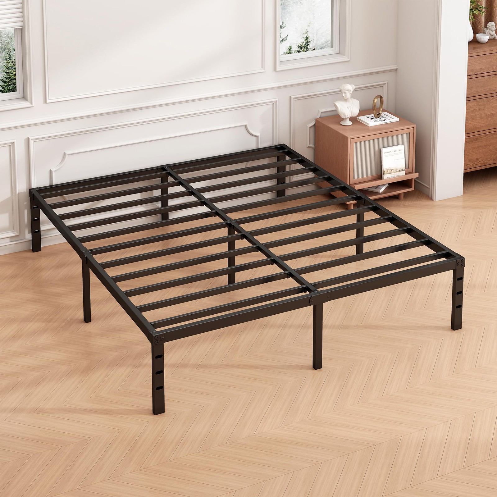 18 Inch Full Bed Frame - Sturdy Metal Platform Full Size, No Box Spring Neede...