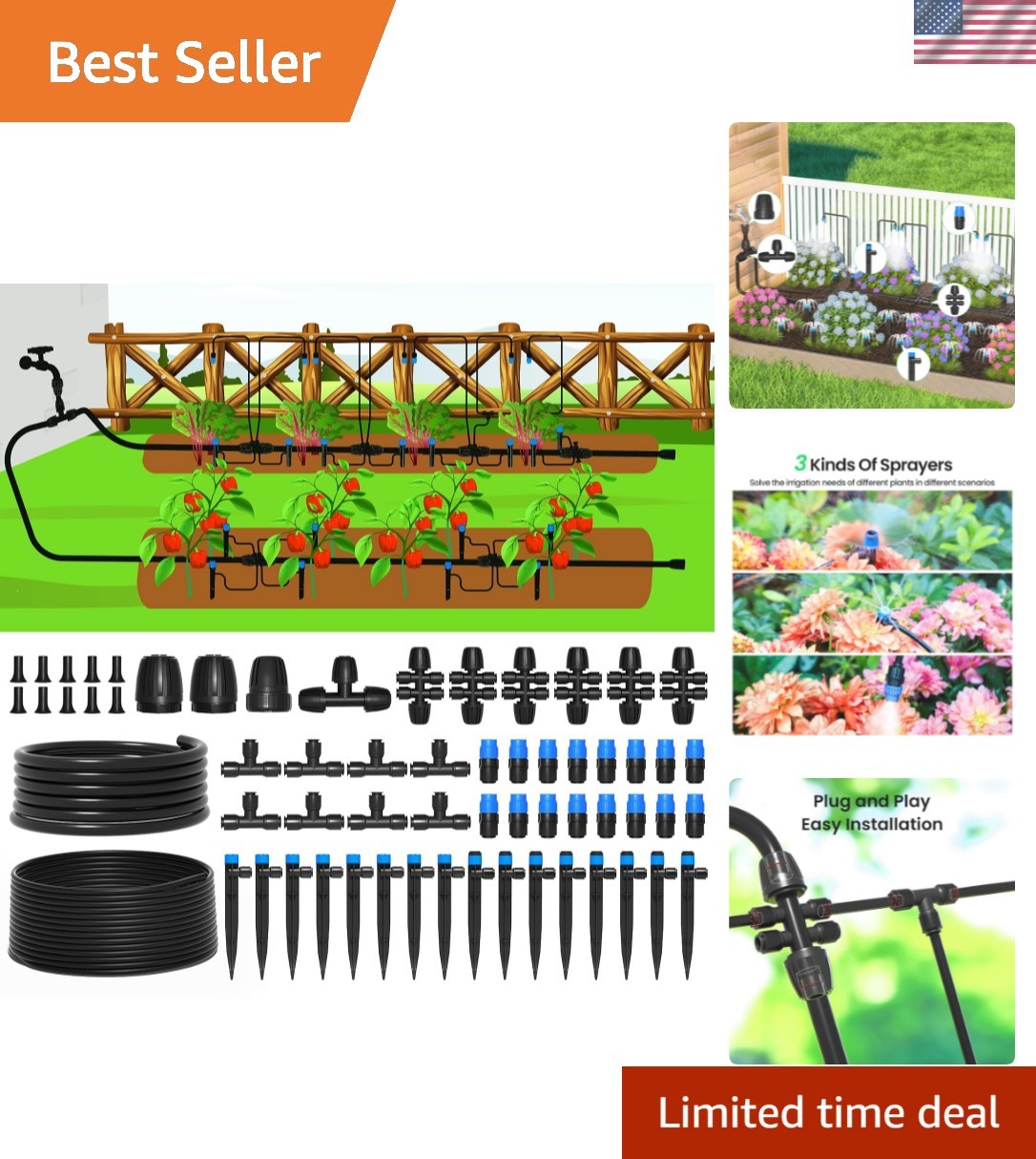 230FT Quick-Connect Drip Irrigation System Kit, Automatic Garden Watering Sys...