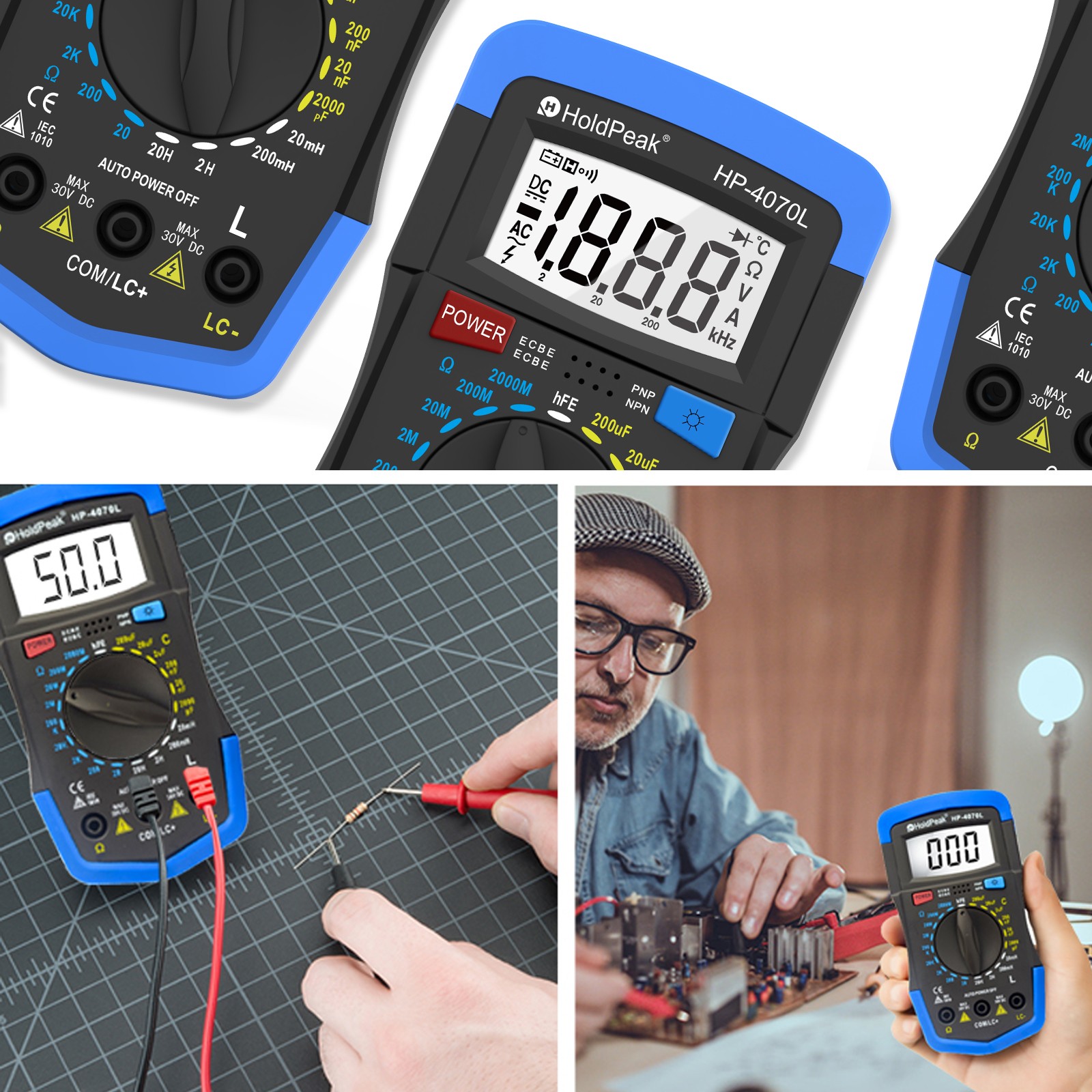 LCR Meter Digital LCR Multimeter Capacitance Resistance Inductance Transistor hF