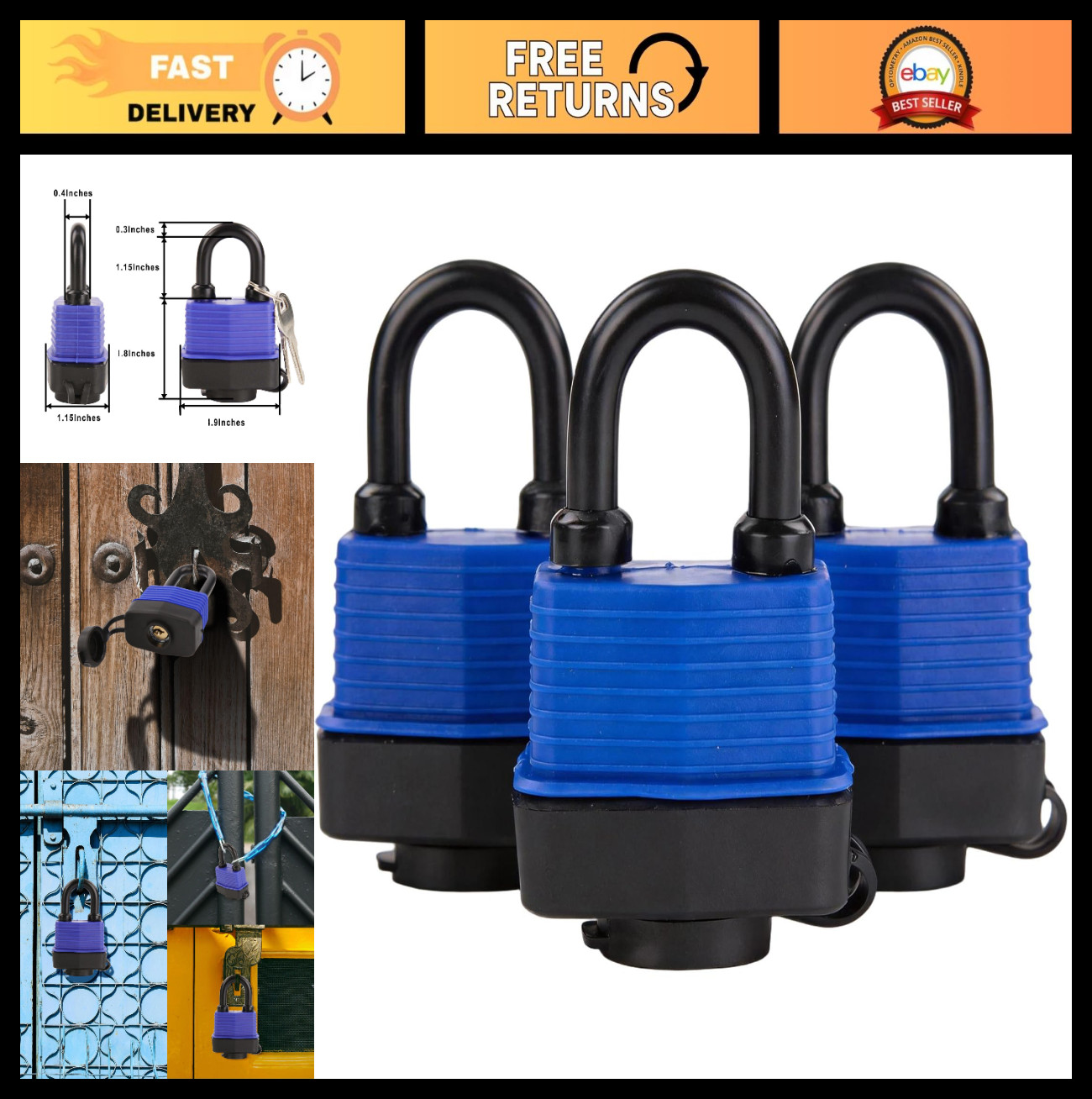 Heavy-Duty Weather-Resistant Padlock 44mm Keyed-Alike for Storage, Gates, Boats