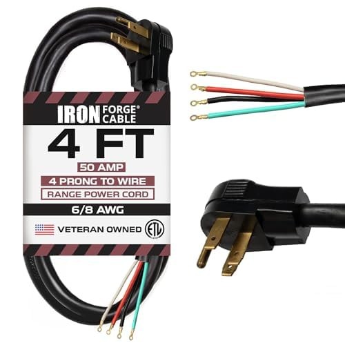 4 Prong Electric Range RV EV Power Cord NEMA 1450P Flat Plug 6/8 AWG 4ft
