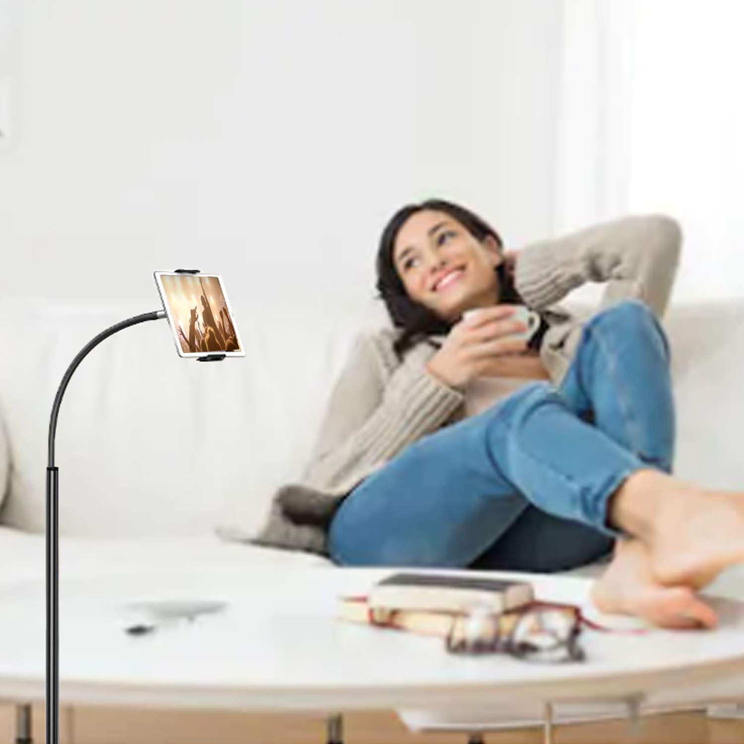 Creatop Tablet Floor Stand with Flexible Gooseneck and Stable Base, Tablet St...