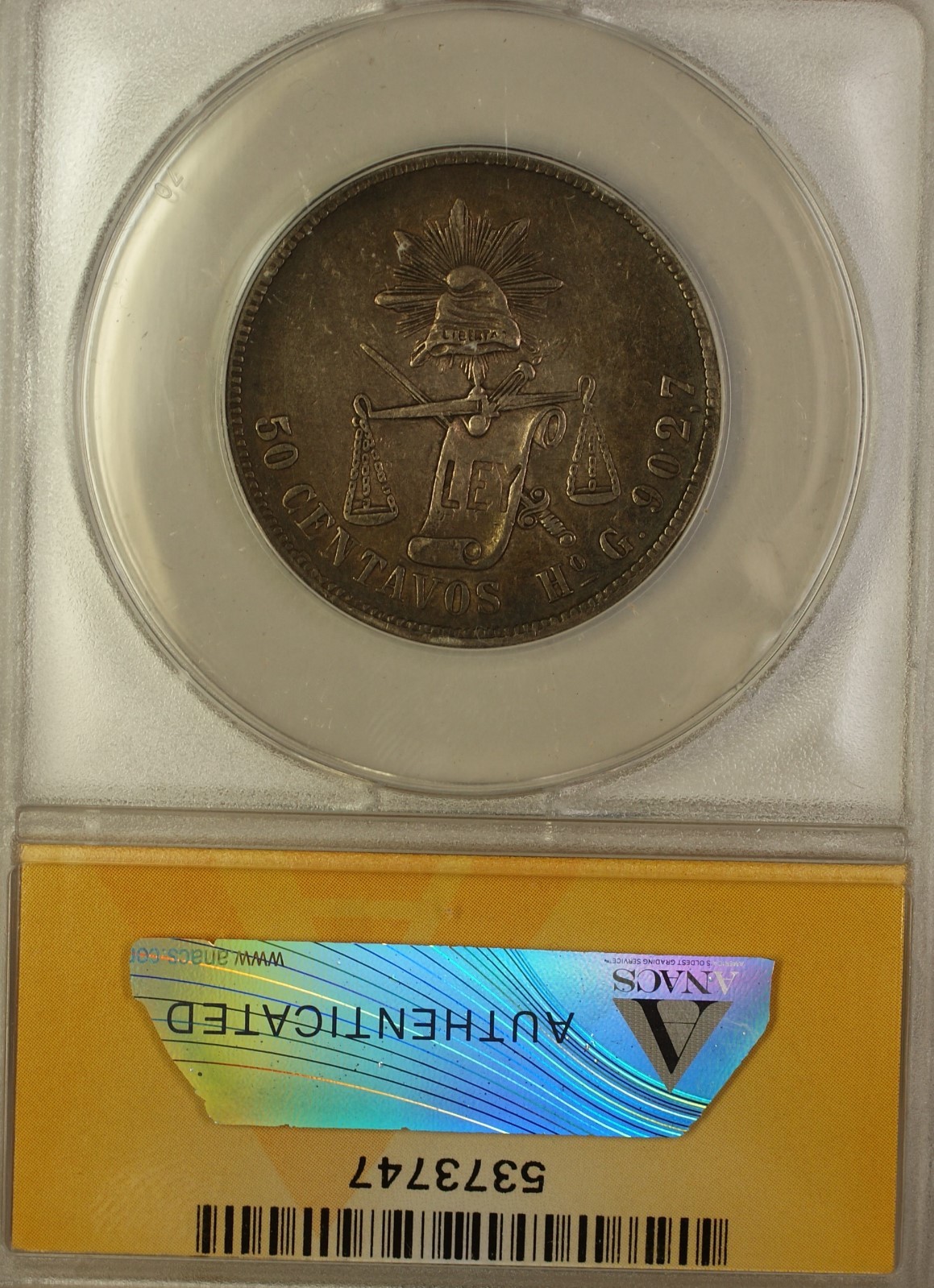 1894-Ho G Mexico 50 Cents Silver Coin ANACS EF-40