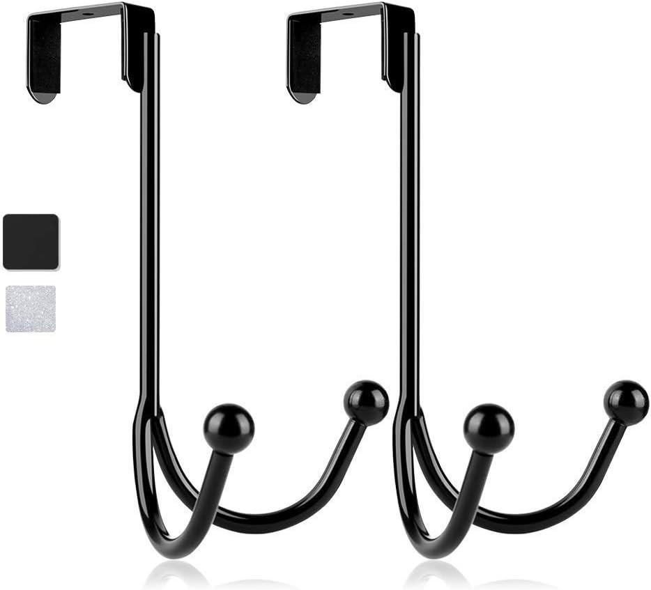 HFHOME 2Packs over the Door Double Hanger Hooks, Metal Twin Hooks Organizer for