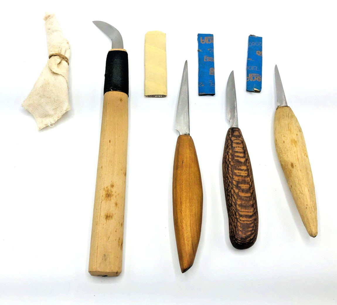 Lot 4 WOOD CARVING KNIFE SET WOODCARVING KNIVES CUSTOM rare whittling blade