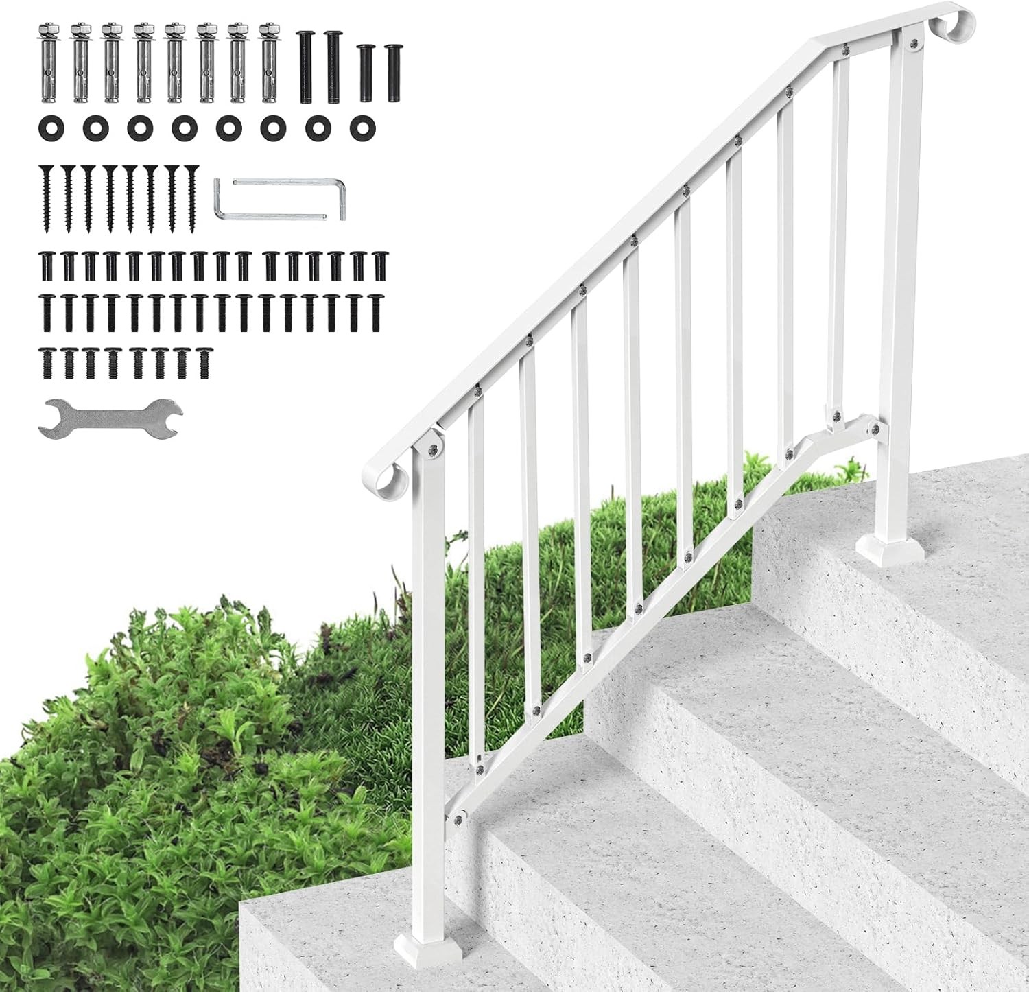 VEVOR Handrails for Outdoor Steps, 3-4 Step Stair Hand Rail 3 Step, White