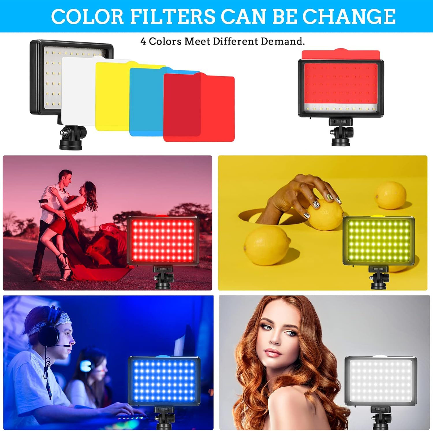 LED Video Light 2-Pack, 5600K Dimmable USB Photo Lights with Mini Tripod and Col
