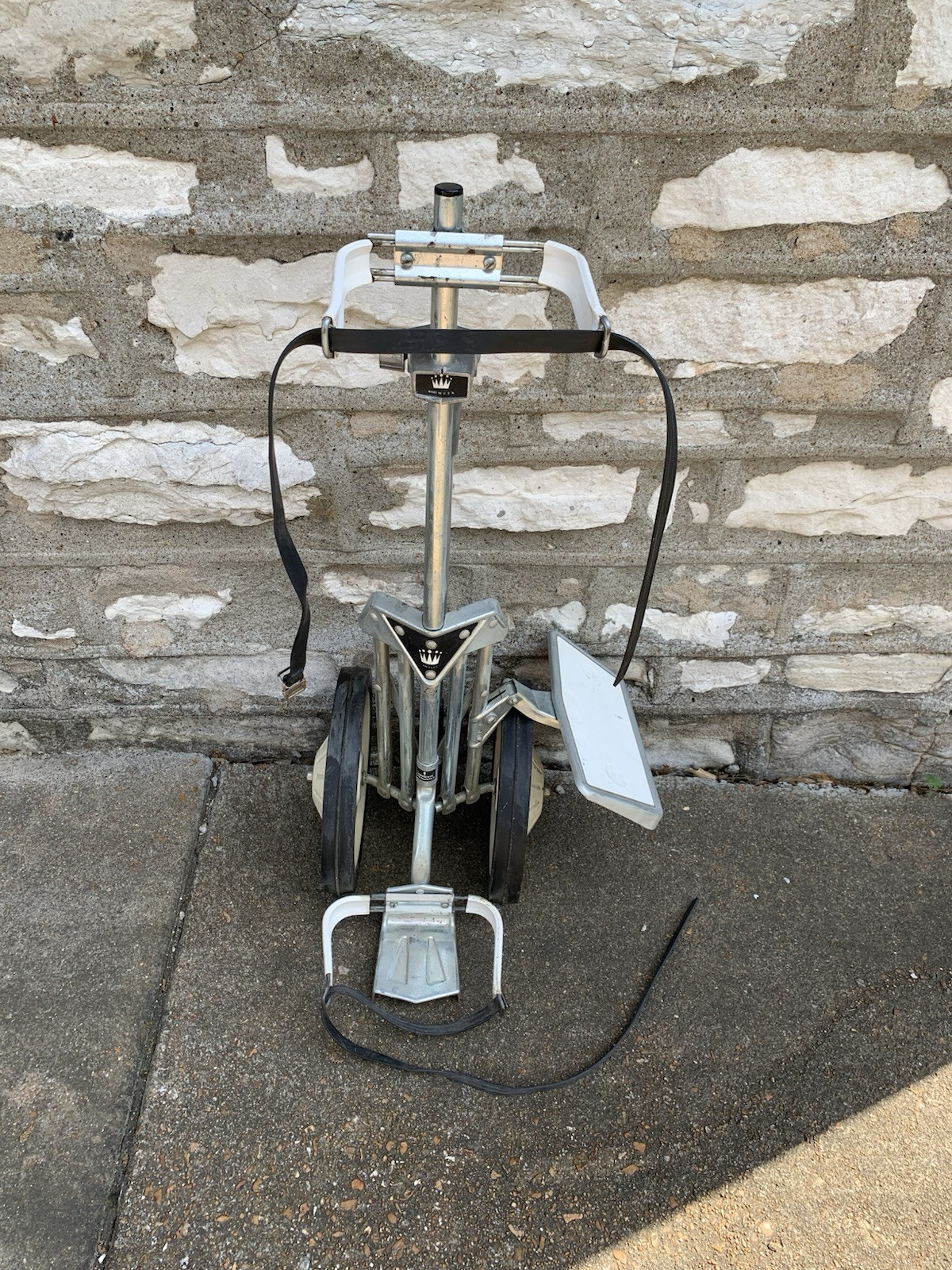 Vintage Metal Golf Bag Caddy W/ Straps Push Pull Cart 36”