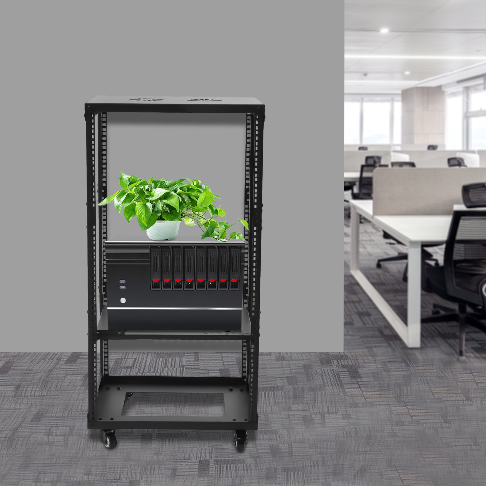 18.5" 4 Post Open Frame Network Server Rack 18U Adjustable Partition 0-31.5''
