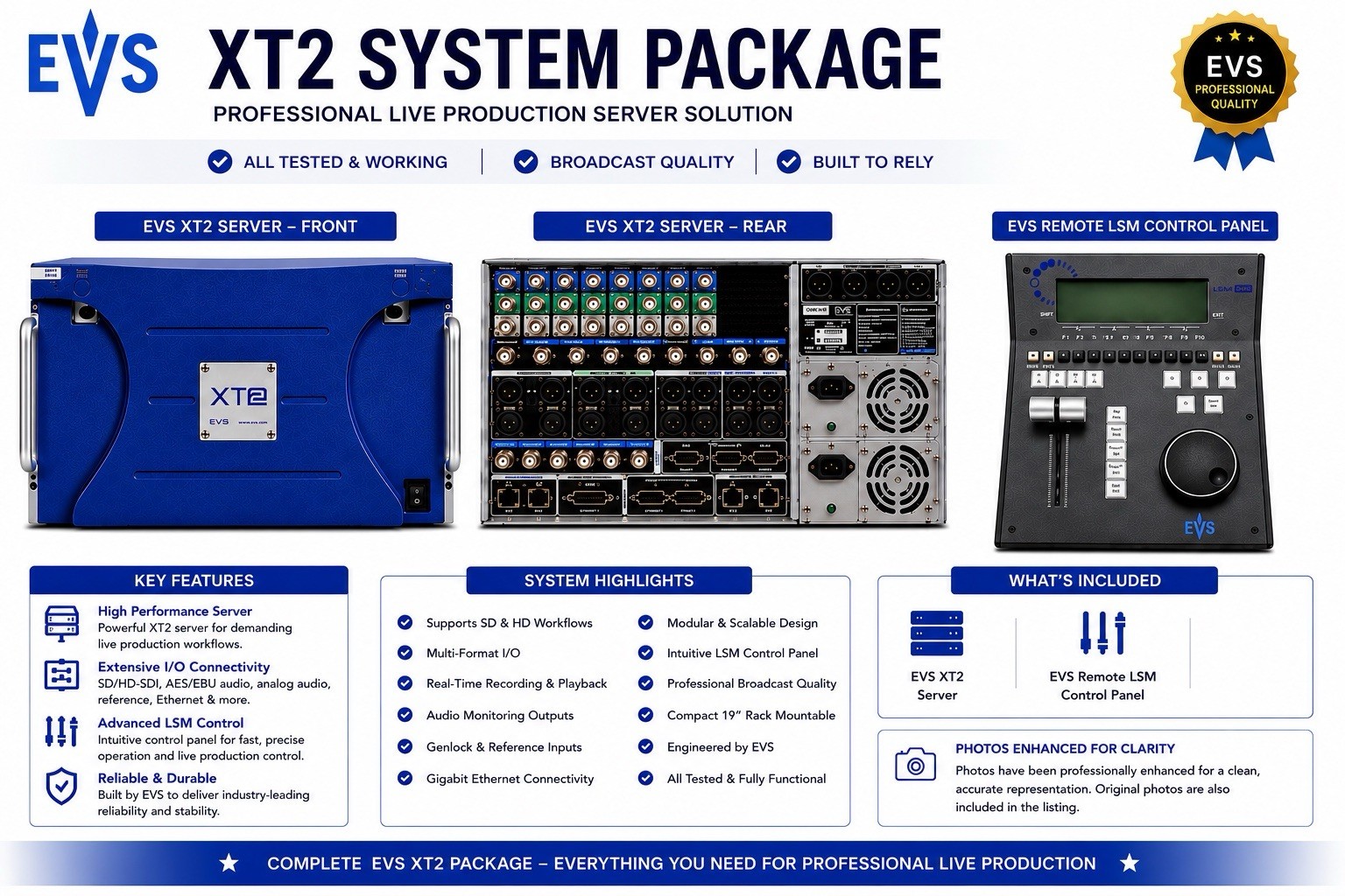 EVS XT2 Broadcast 6-Channel Record/Playback HD/SD Server + LSM Remote - Working!