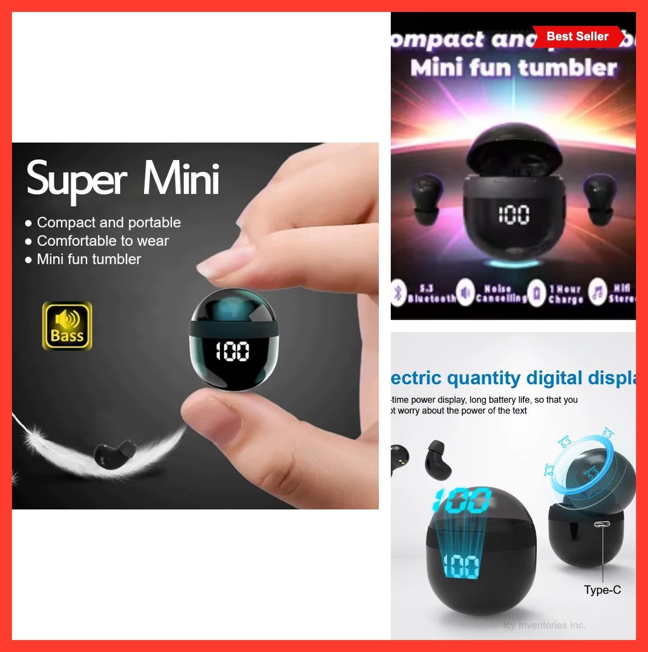 Wireless Bluetooth Headphones Heavy Bass Sports Earbuds Noise Reduction Mic Mini