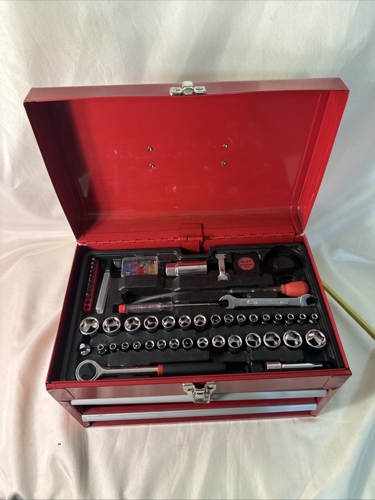 Small Red Tool Box With Assorted Tools
