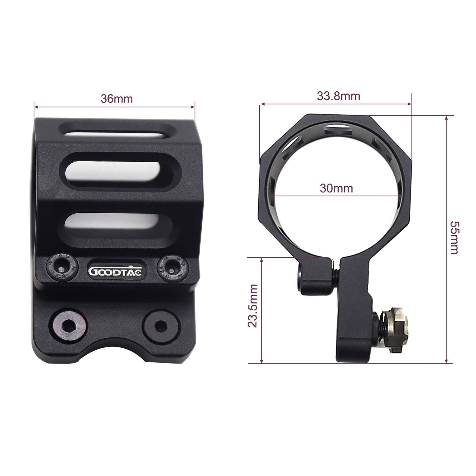 Offset Flashlight Ring Mount for Mlok Rail-3 Mounting Inserts Included Black