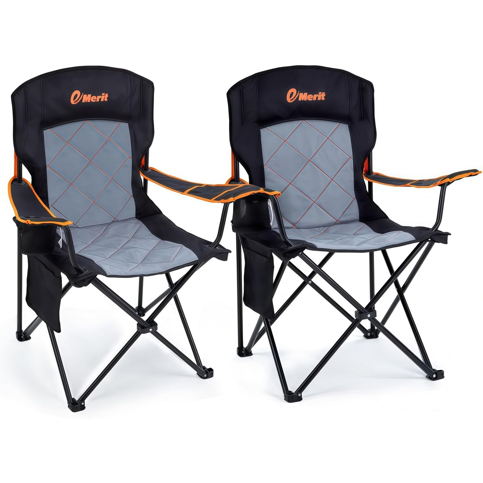 EMERIT 2 Pack Oversized Padded Camping Chair, 350LB Heavy Duty Quad Fold Chai...