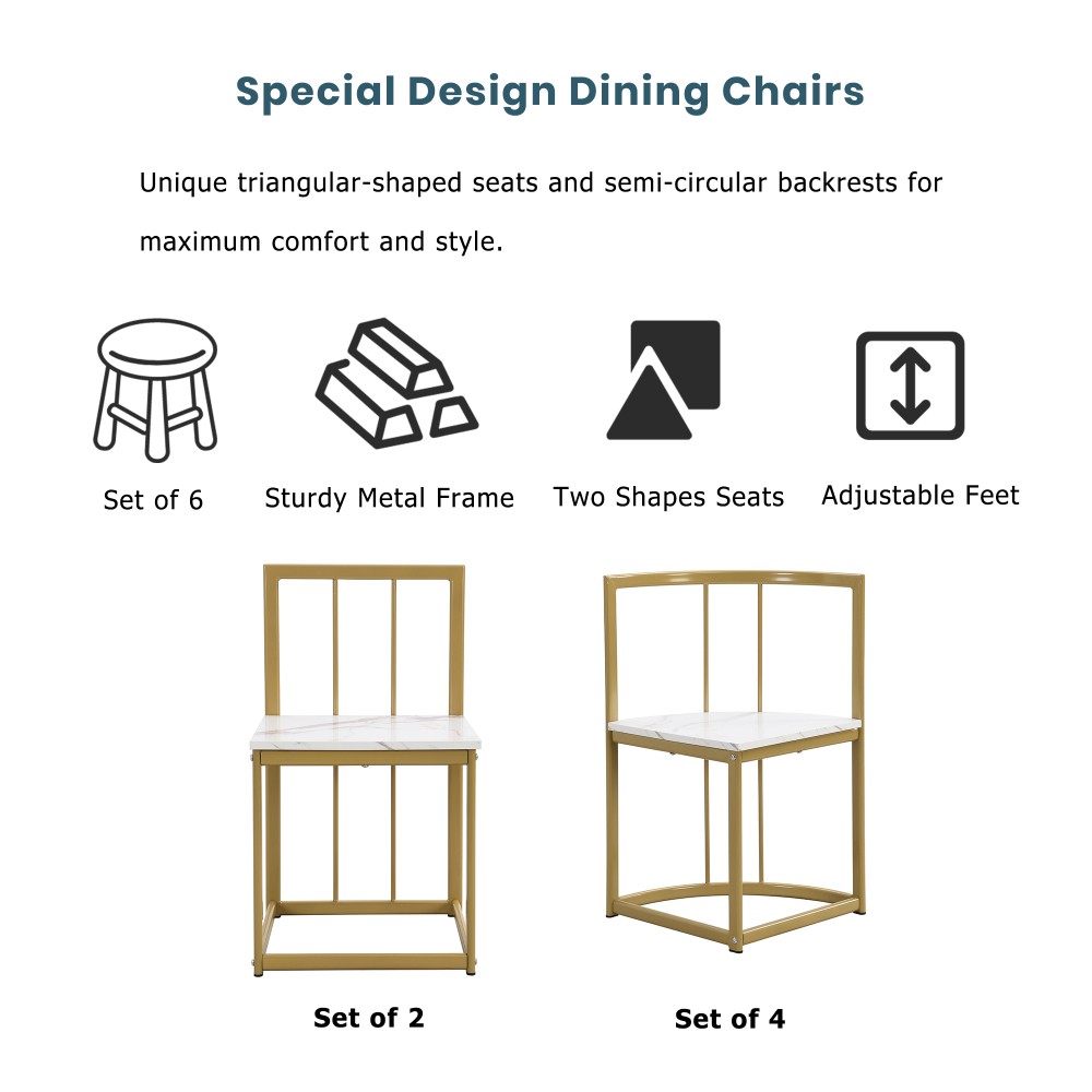 Modern 7-Piece Dining Table Set with Faux Marble Compact 55Inch Kitchen
