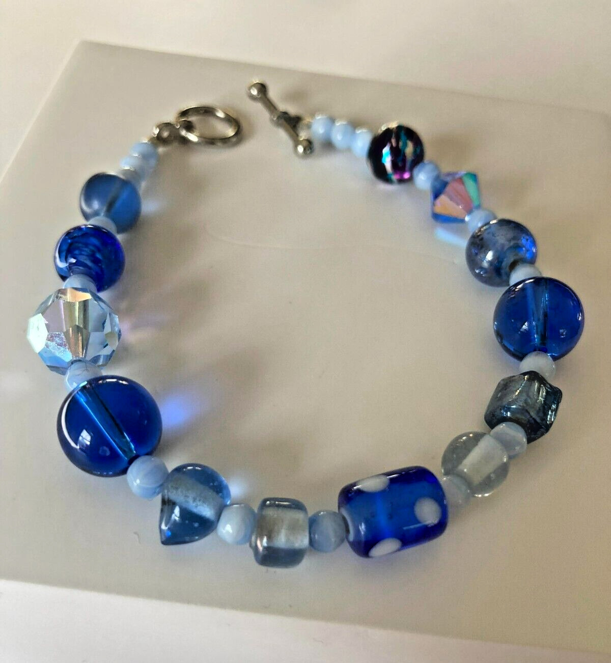 Bracelet Blue Beaded Bracelet with Toddle Clasp 7"