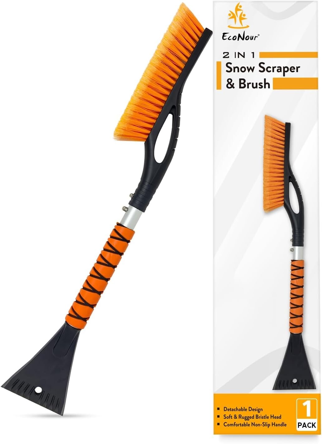 Snow Brush and Ice Scraper with Ergonomic Foam Grip 27" Orange