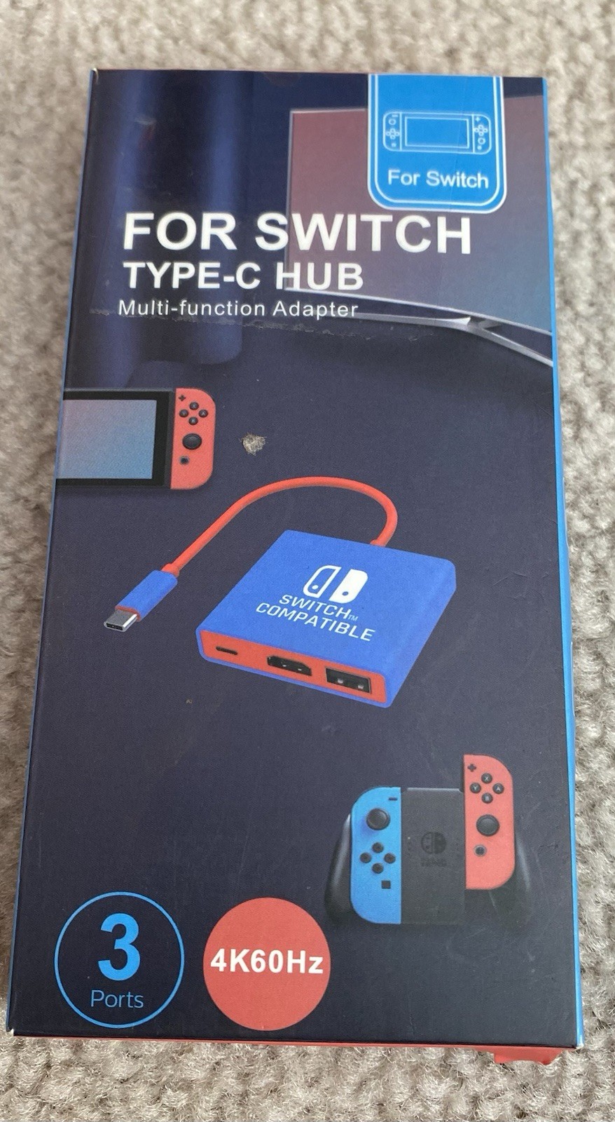 Nintendo Switch Type-C Hub NEW SEALED Portable Dock Adapter 4k Blue Red 3 Ports