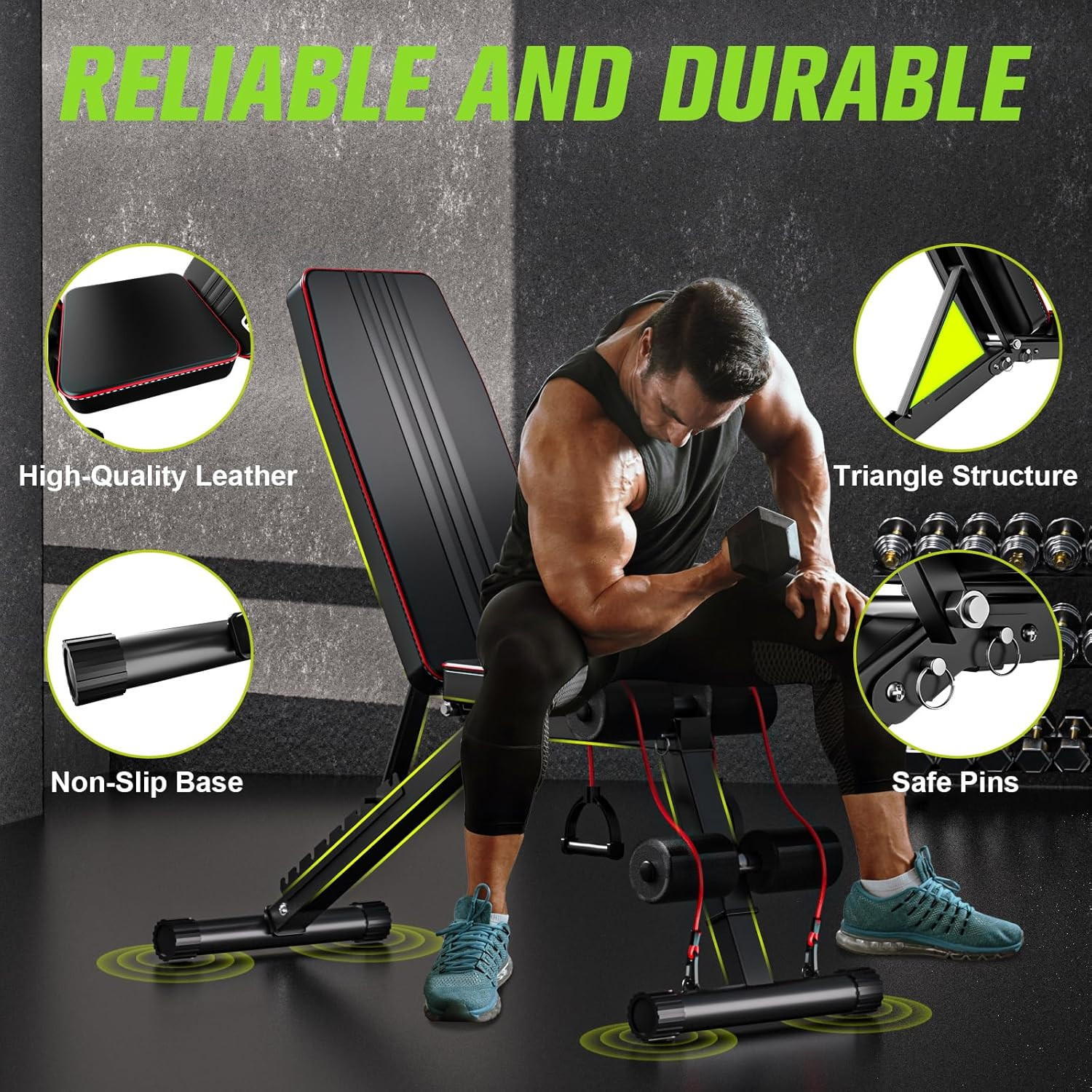 Adjustable Folding Weight Bench for Home Gym, 660 Lbs Capacity Multi-Functional