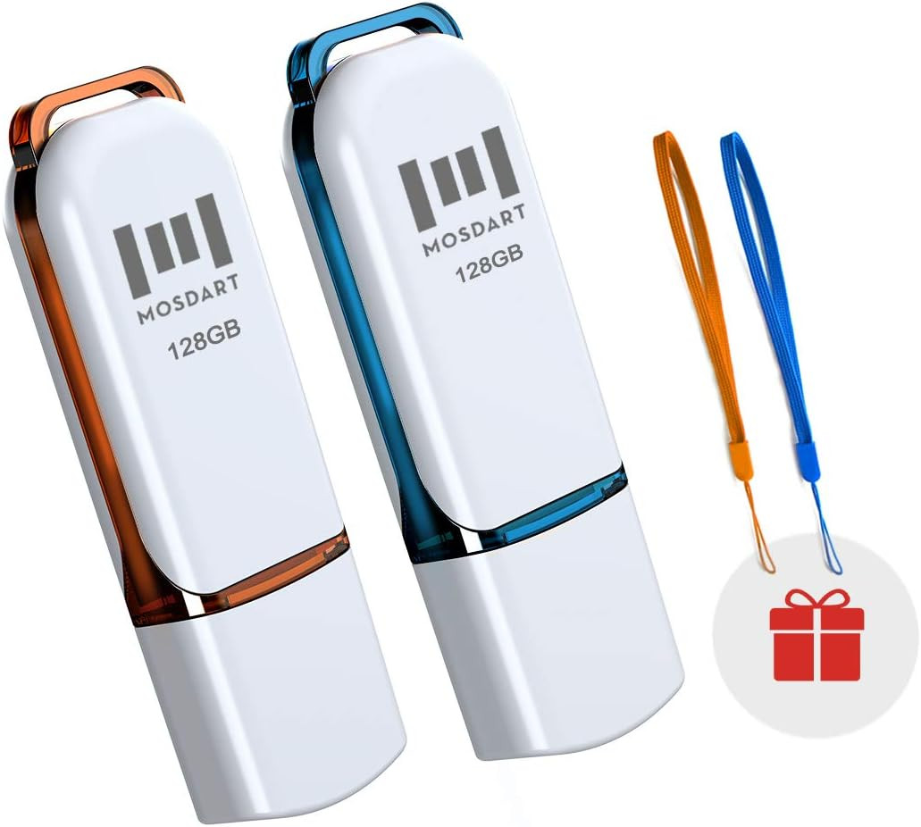 128GB USB 2.0 Flash Drive, with LED Light and Lanyards, Exfat Memory Stick for C