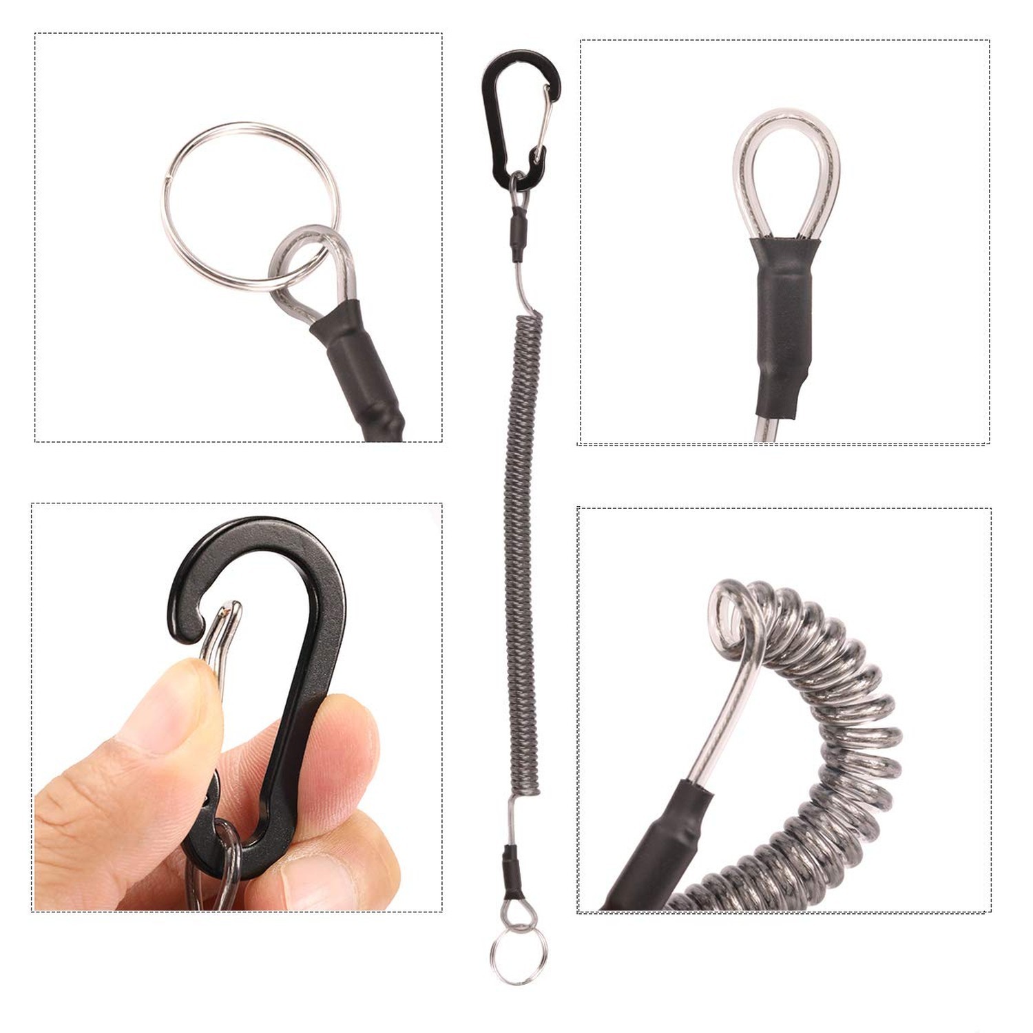 Fishing Lanyard (10Pcs) Retractable Safety Coiled Tether with Carabiner and S...