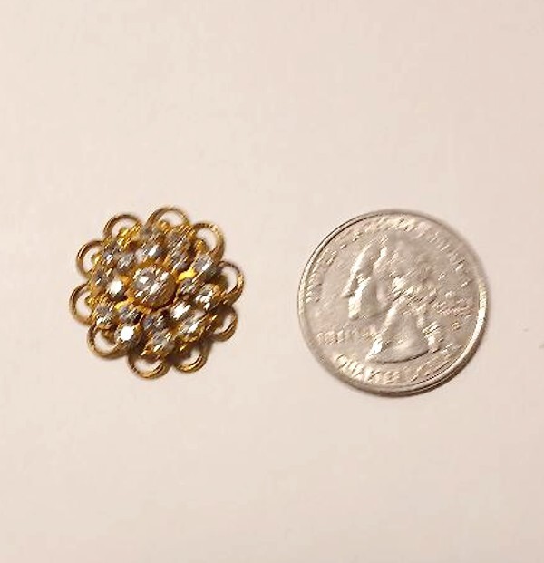 4 Pcs. Rhinestone Crystal Flower Goldtone Filigree, 22mm