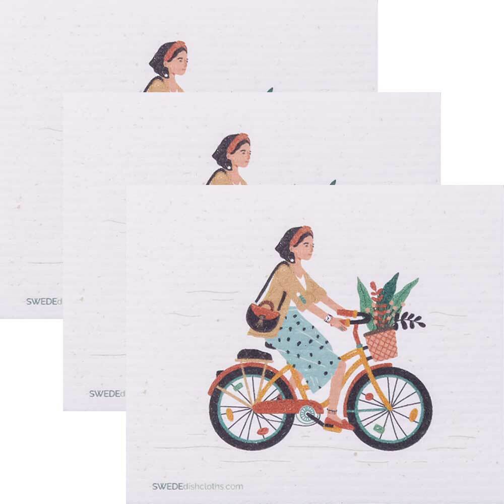 Bike with Basket Set of 3 cloths (One of each design) Swedish Dishcloths ECO  Ab