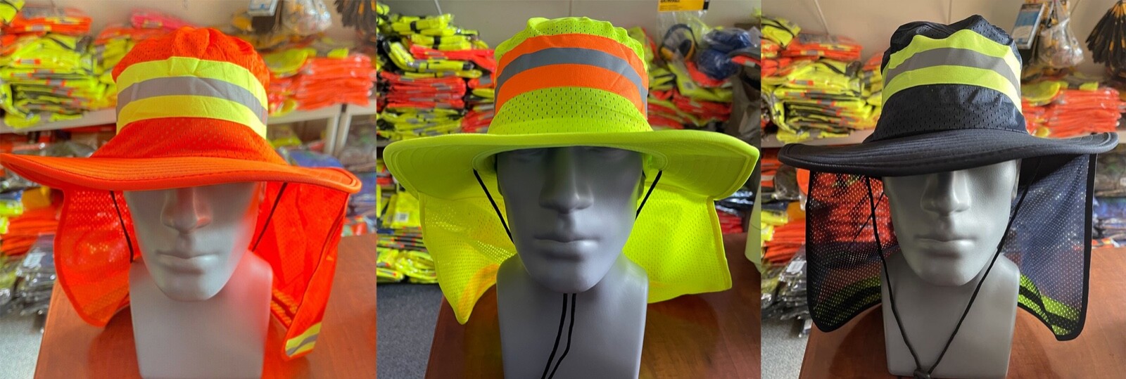 3 Pack Hi Vis Reflective Work Safety Neck Flap Boonie Hat  Bucket Cap