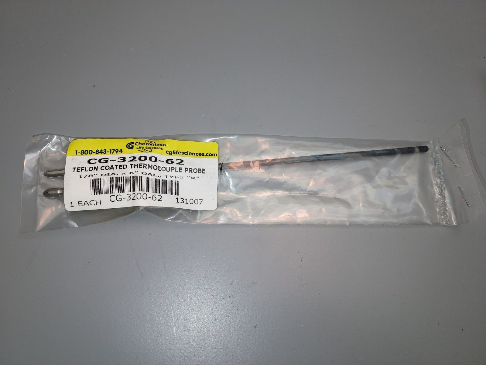 Chemglass CG-3200-62   -1/8" Dia x 6" Long PFA Coated Thermocouple Probe, Type K