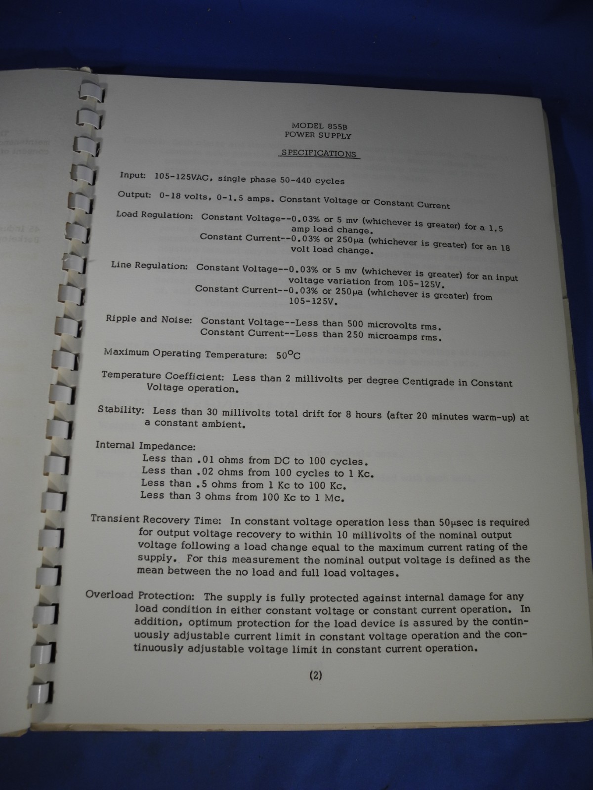 Original HLAB REGULATED POWER SUPPLY MODEL 855B INSTRUCTION AND OPERATING MANUAL