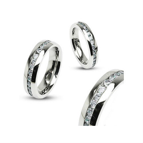 WOMEN MEN'S STEEL & CUBIC STONES WEDDING ETERNAL RING WEDDING RING NEW H1570