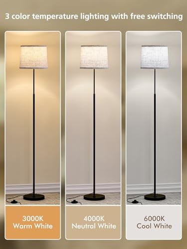 60" Modern Floor Lamp for Living Room Bedroom, Standing Lamp with Oatmeal Black