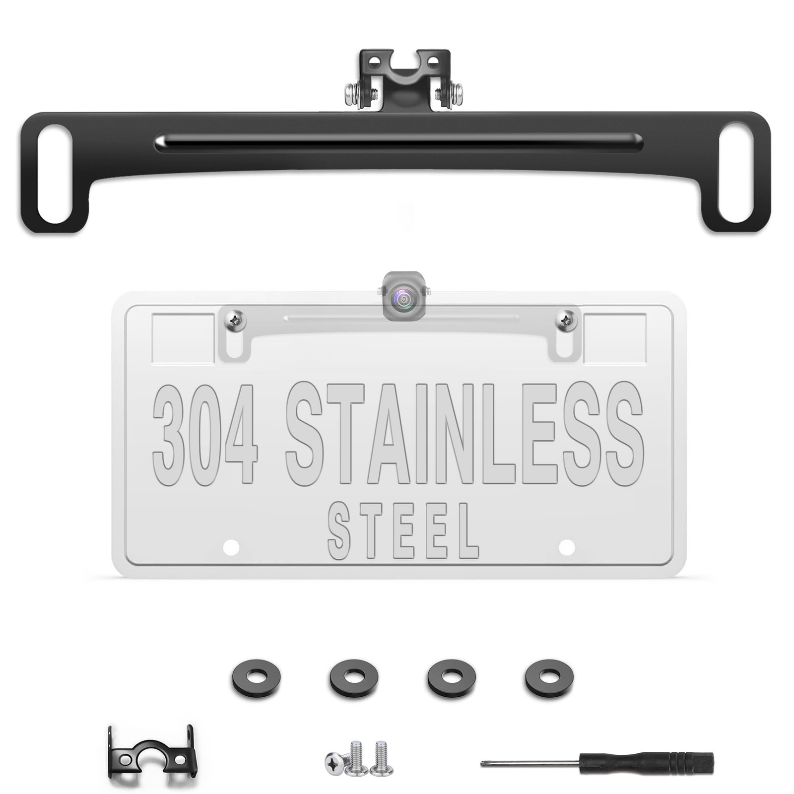 Pixelman Universal Car Rear View Camera License Plate Bracket, Upgraded Black