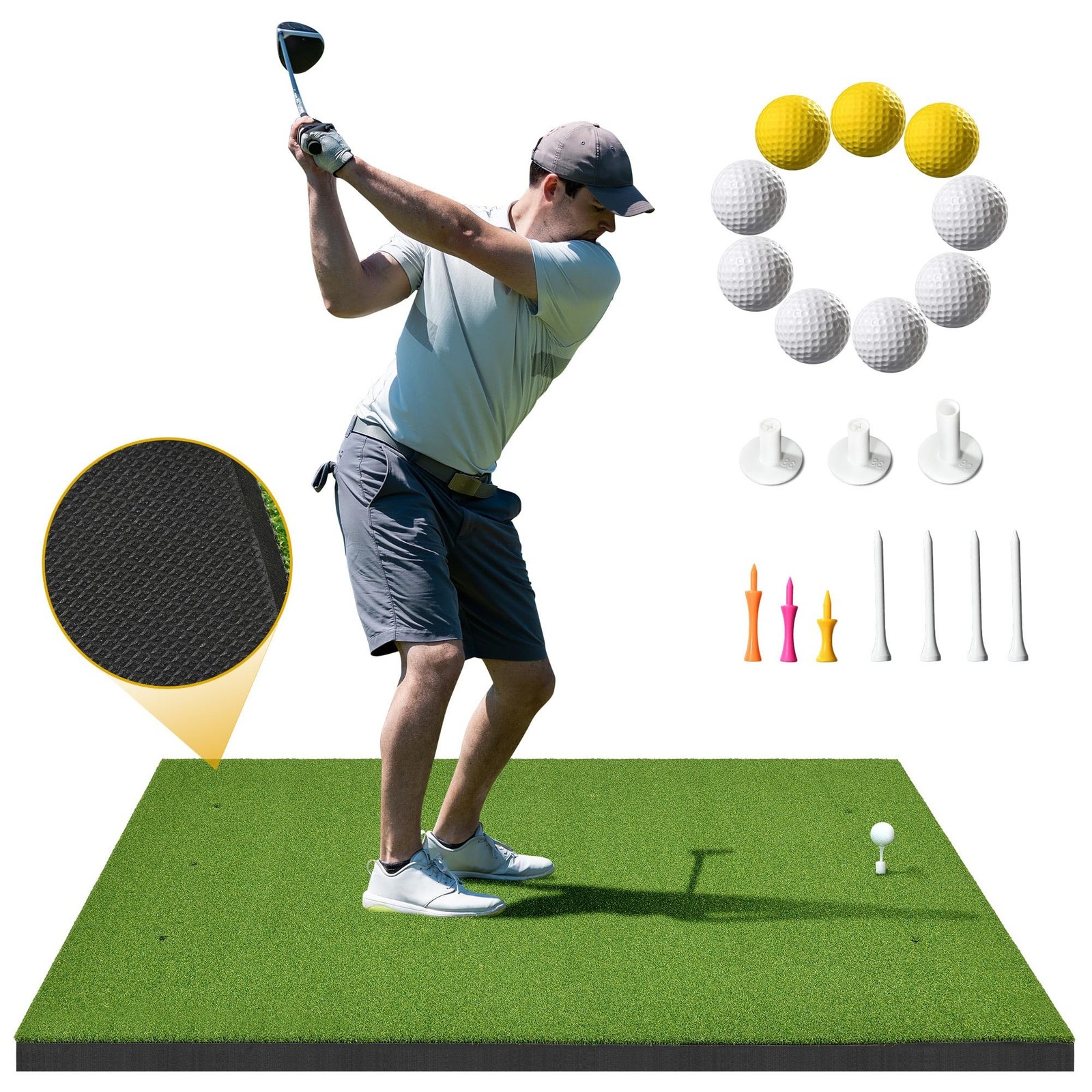 Shopsource 5x4ft Golf Hitting Mat, Thickened 21mm/31mm/36mm Artificial Turf G...