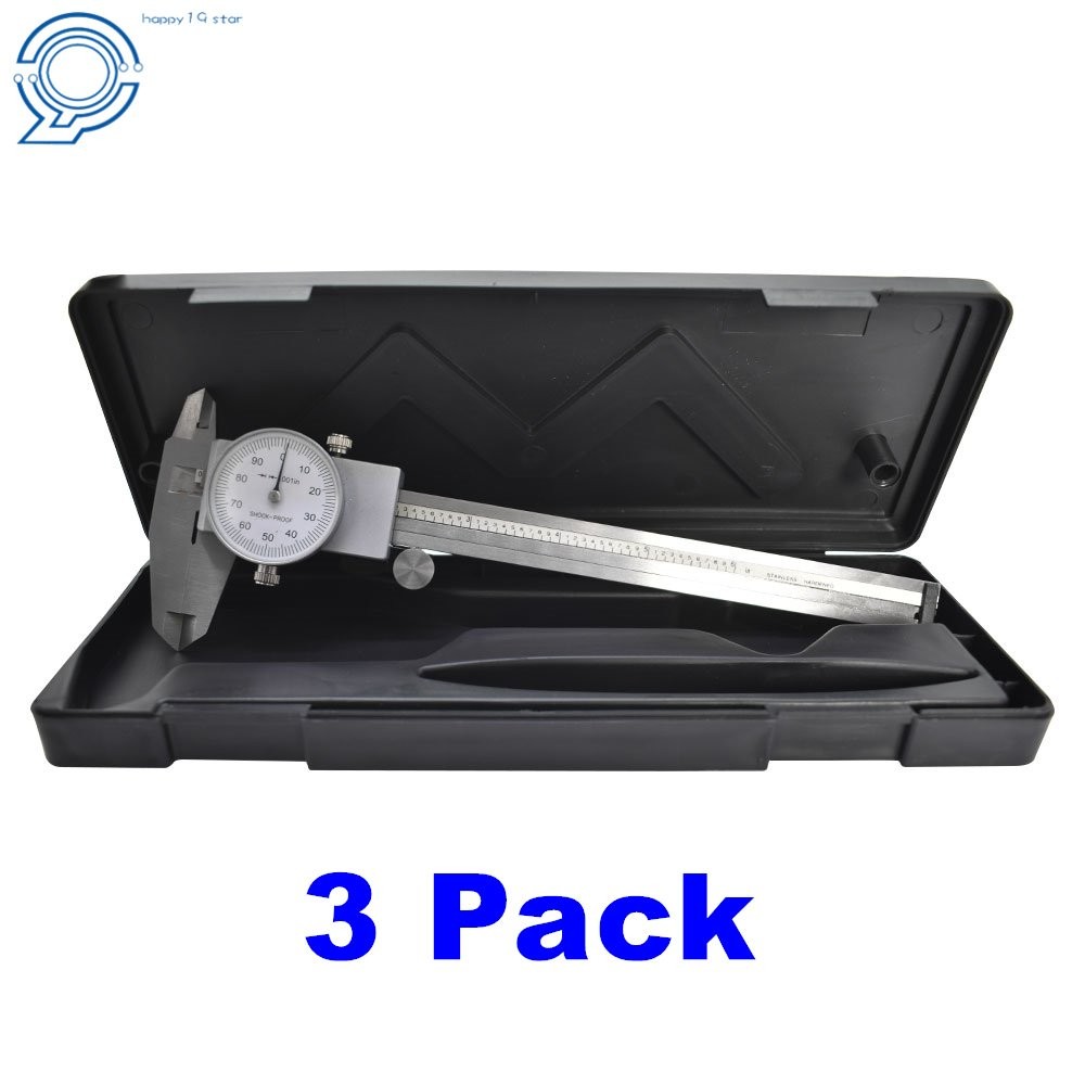 3 Pack 6 Inch Dial Caliper Stainless Steel Shockproof Gauge 0.001" Of One Inch.