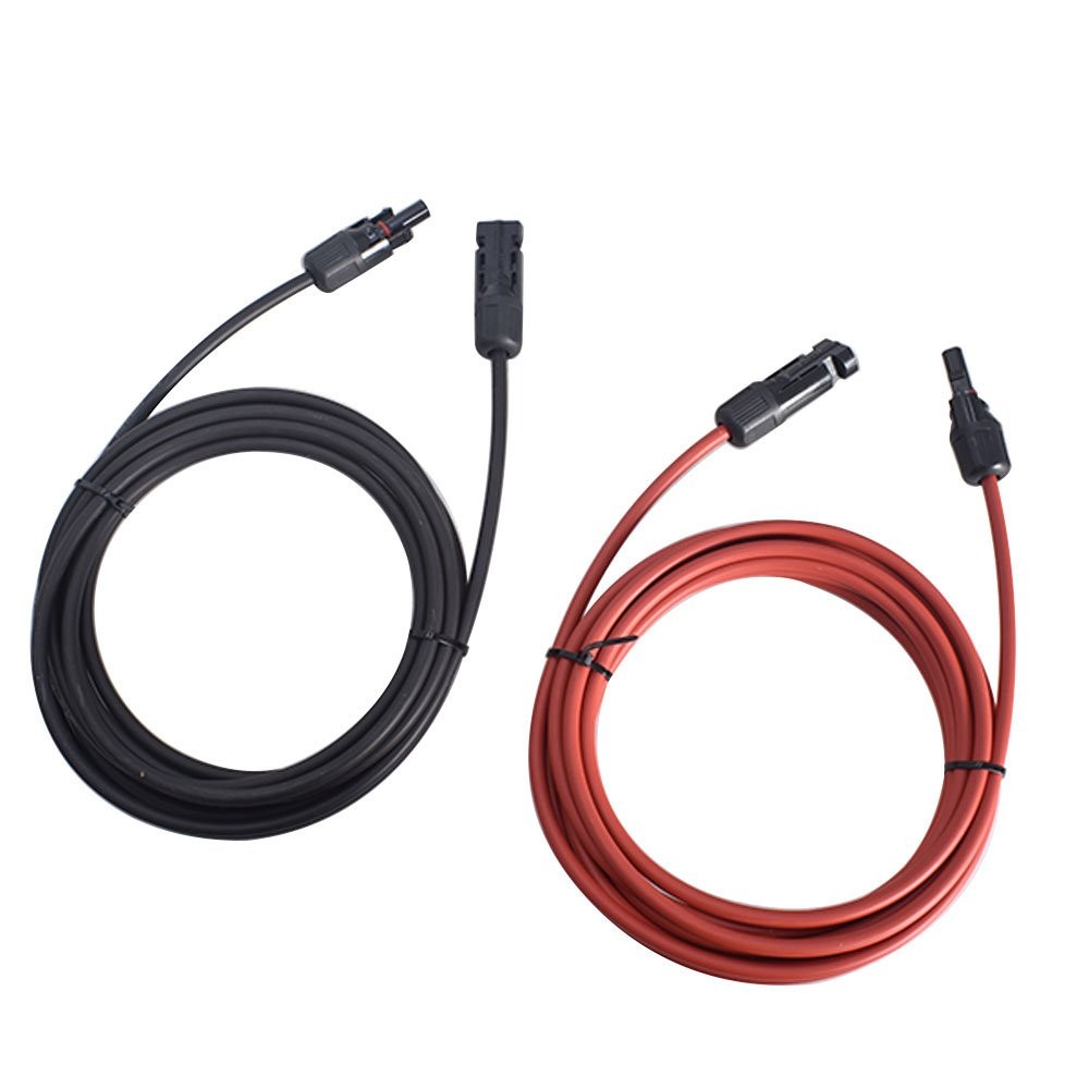 1 Pair Durable 12AWG 15FT Black+Red Solar Panel Extension Cable Wire Connector