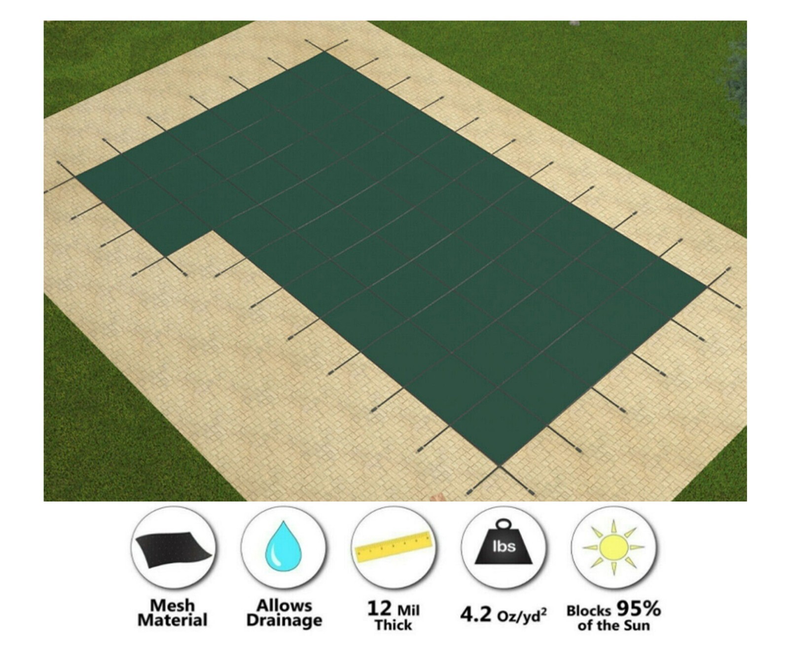 GLI ProMesh Rectangle Swimming Pool In-Ground Mesh Safety Cover w/ Right Step