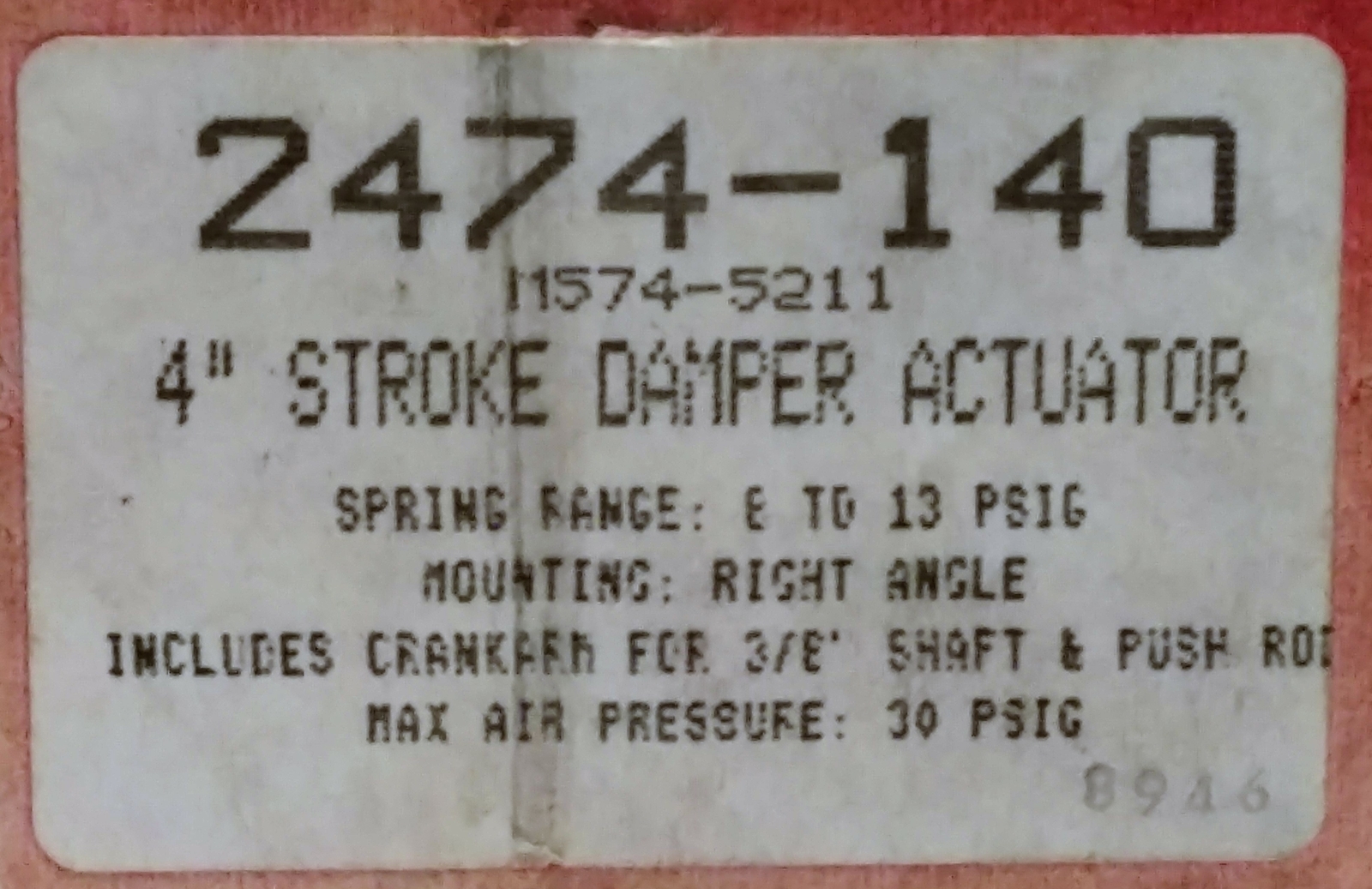 Robertshaw 2474-140 Damper Actuator with 4in Stroke