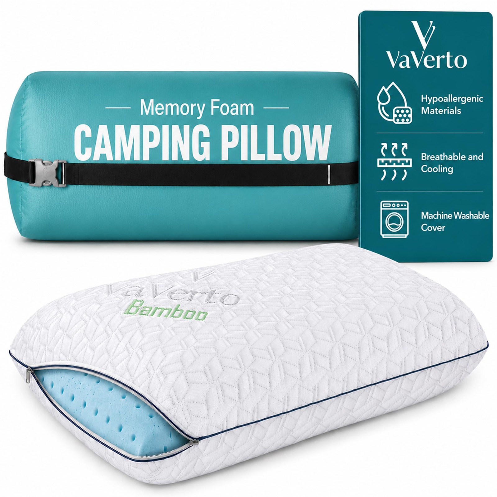 Vaverto Small Memory Foam Bed Pillow for Camping(Pack of 1), Original White
