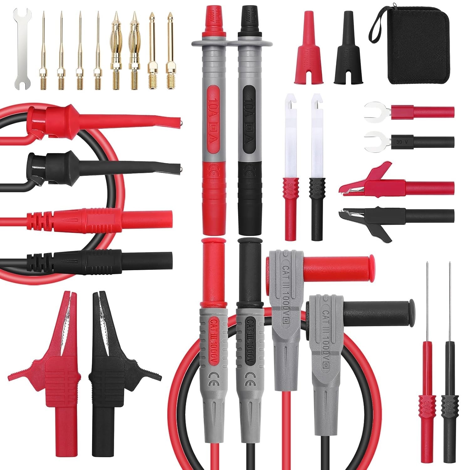 28 Pcs Multimeter Test Leads Kit with Replaceable Gold-Plated Multimeter Probes,