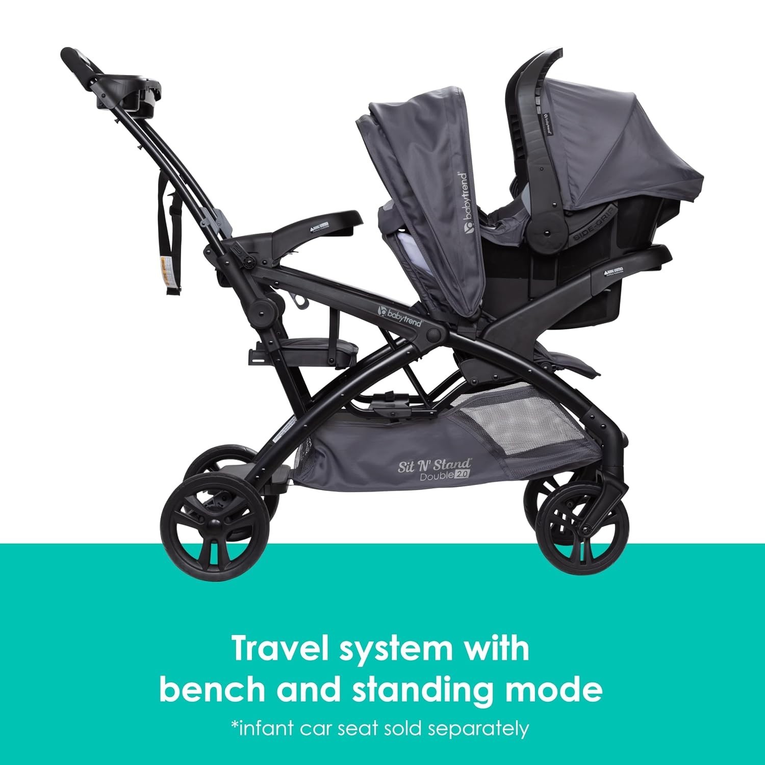 Sit N Stand Double Stroller Dash Grey Foldable Lightweight Travel Friendly