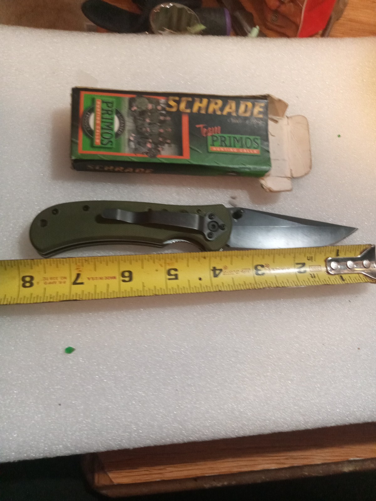 Schrade Primos Pocket Knife Scprim9 Green  Handle  Folding