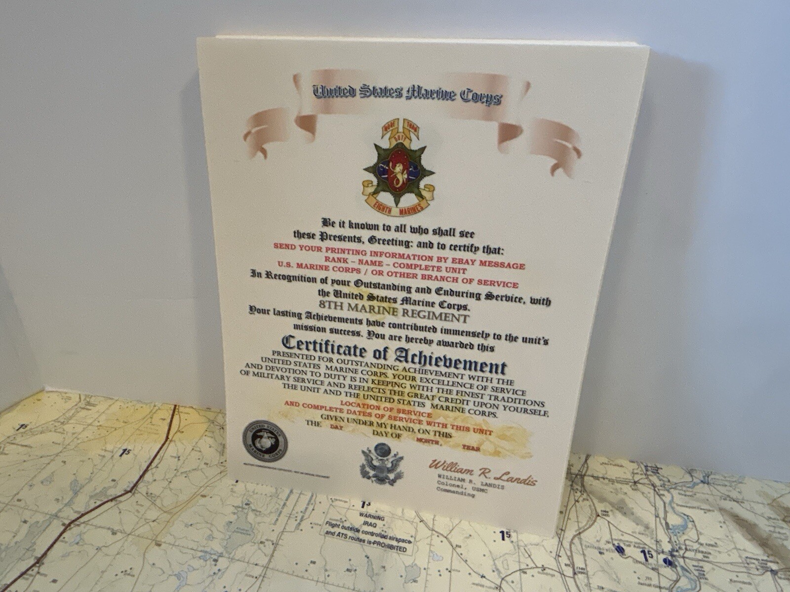 U.S.M.C. / 8TH MARINE REGIMENT - CERTIFICATE OF ACHIEVEMENT