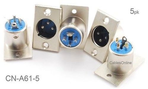5-Pack XLR 3-Pin Male Jack Panel Mount, Nickel Plated Connector, CN-A61-5