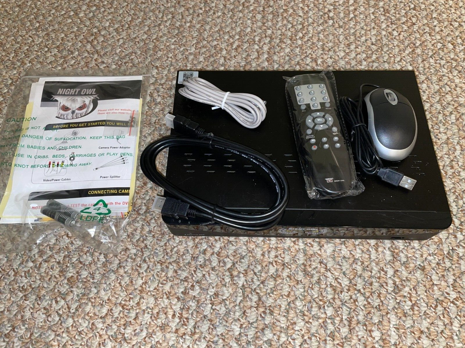 LARGE LOT of Night Owl DVR F6-DVR8, (9) Security Cameras, Wires, & Accessories