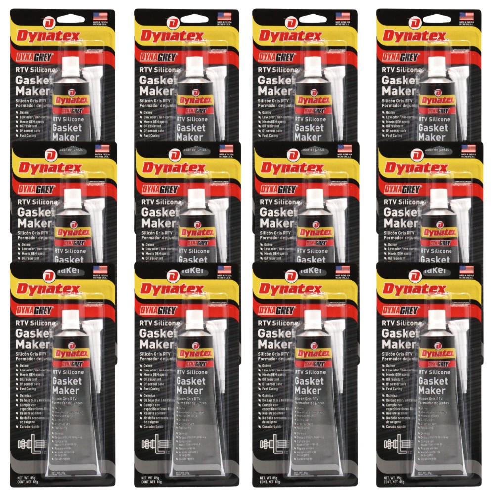 Dynatex DynaGrey RTV Silicone Gasket Maker, 85g Tube Made in USA (12-Pack)