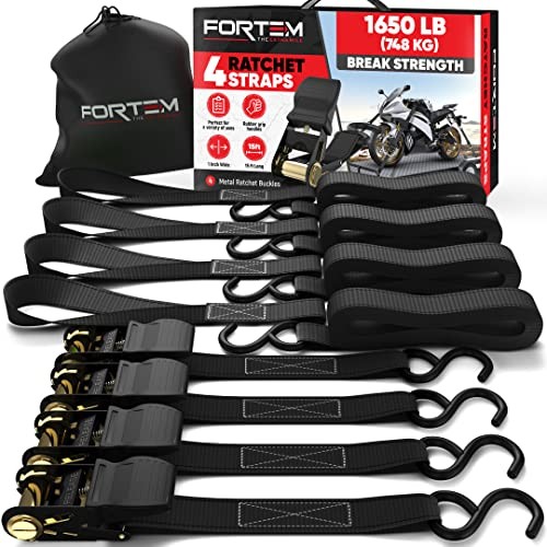 Ratchet Straps, Tie Down Strap Set 1650lb Break Strength, 4 Pack 15ft x Black
