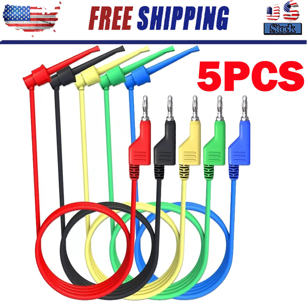 5PCS 4mm Stackable Banana Plug To Test Hook Clip Test Leads Mini Grabber Cable