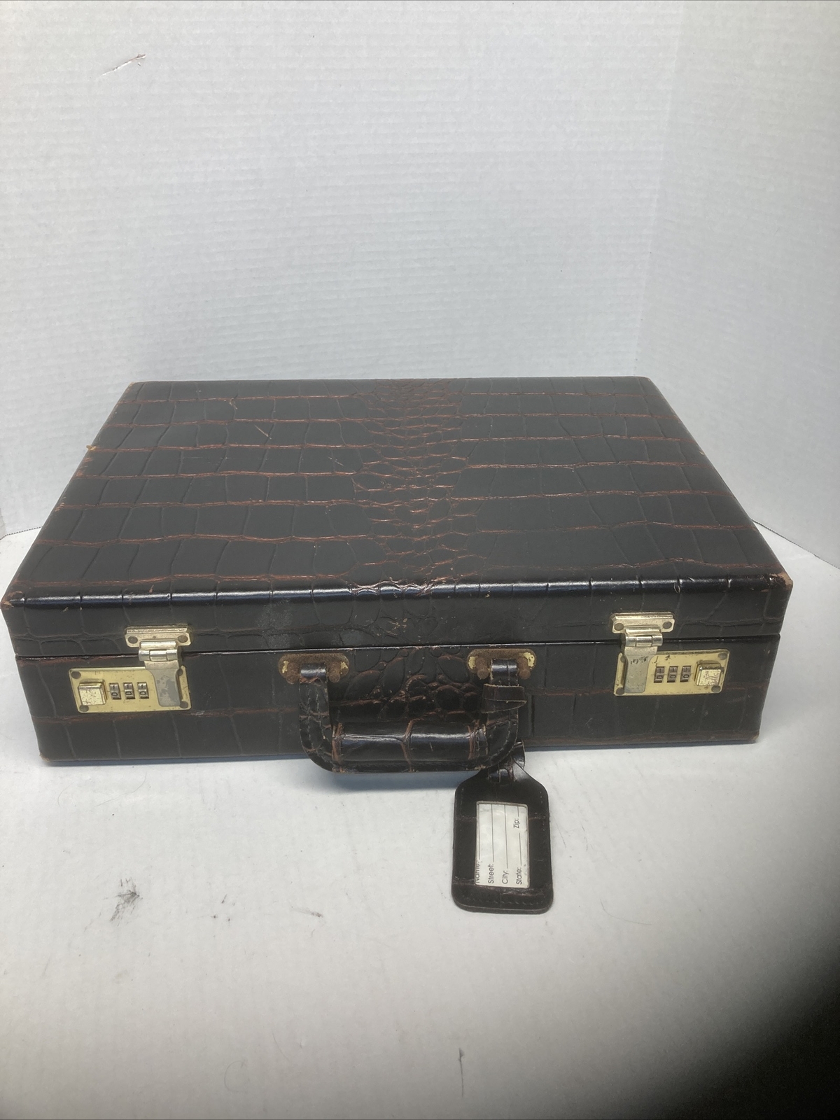 Vintage Leather Doctors Briefcase Bag w/Alligator Pattern Flying Horse