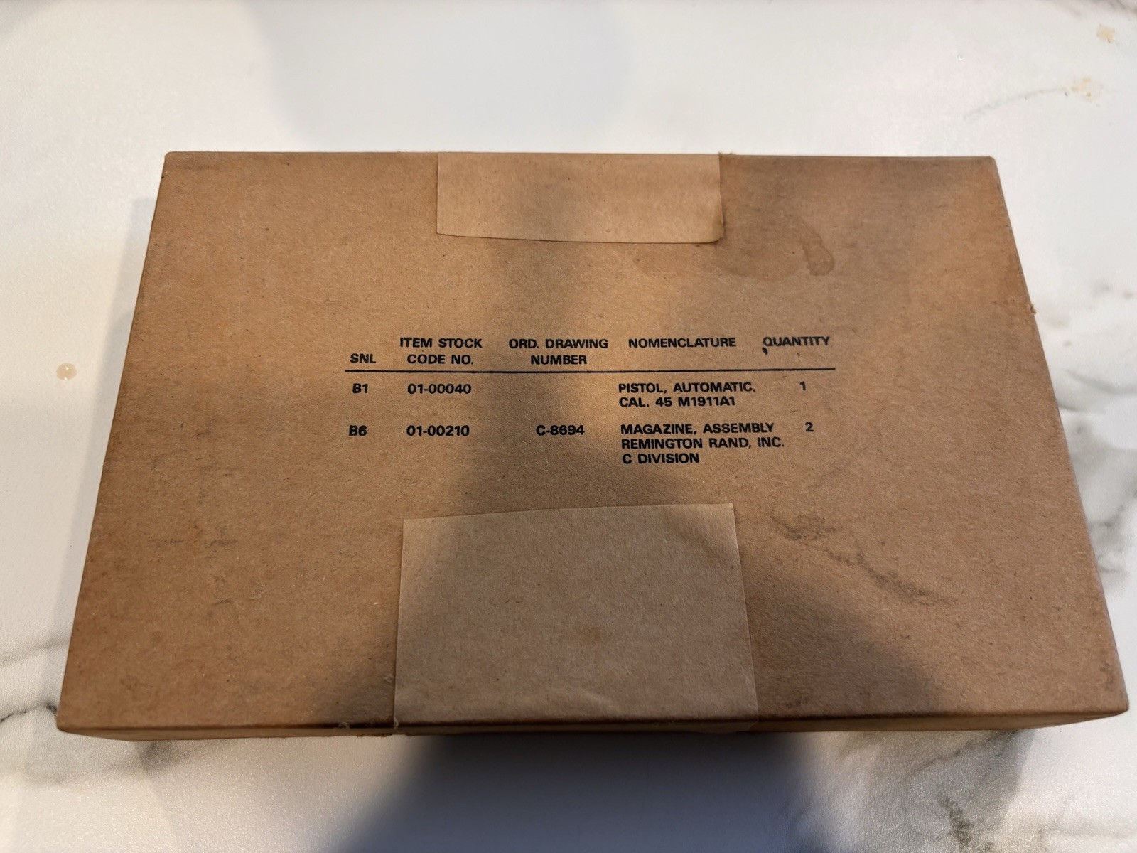 Unissued Remington Rand 1911A1 Kraft Taped Box Rare World War II 15.00 Shipping